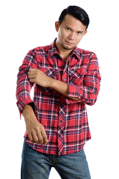 Asian man in red shirt — Stock Photo, Image