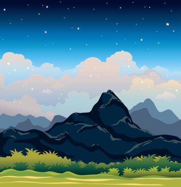 Yaz manzara - gece gökyüzü ve dağlar.