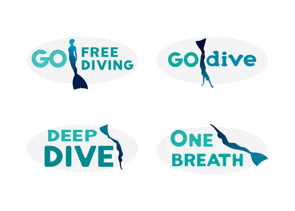 Conjunto de iconos con freedivers en monoaletas . — Archivo Imágenes Vectoriales