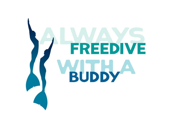 Two freedivers in monofins. Always freedive with a buddy. — Stock Vector