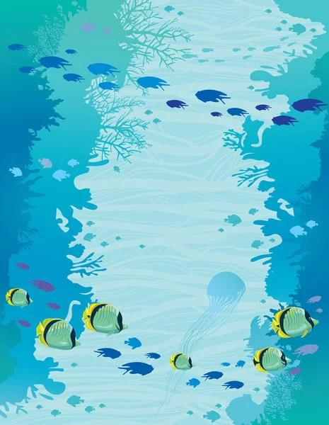 Korálový útes a školu ryb. — Stockový vektor
