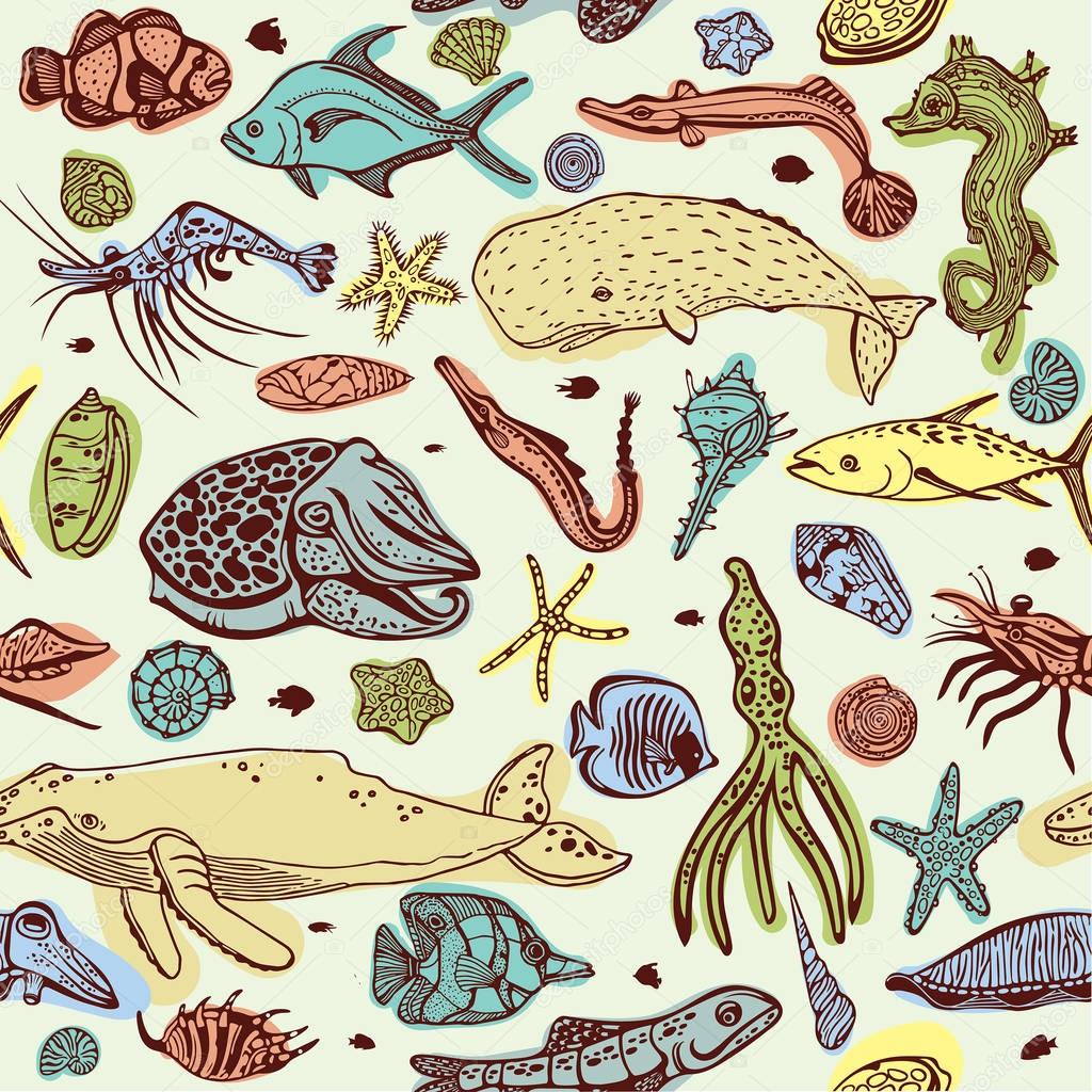 Seamless pattern with sea animal.