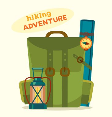 Macera hiking. Çizgi film kamp sırt çantası.