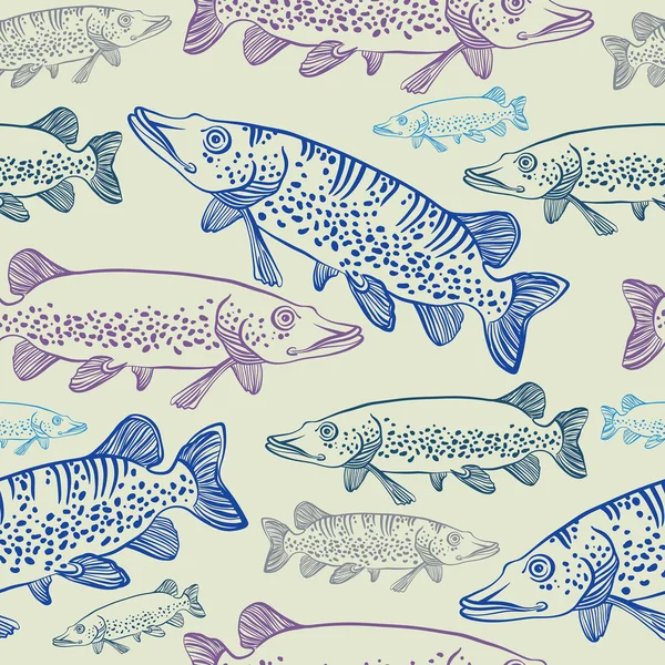 Motif sans couture avec brochet. Poisson vecteur . — Image vectorielle