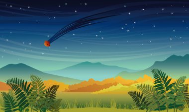 Sonbahar manzara ve düşen meteorit.