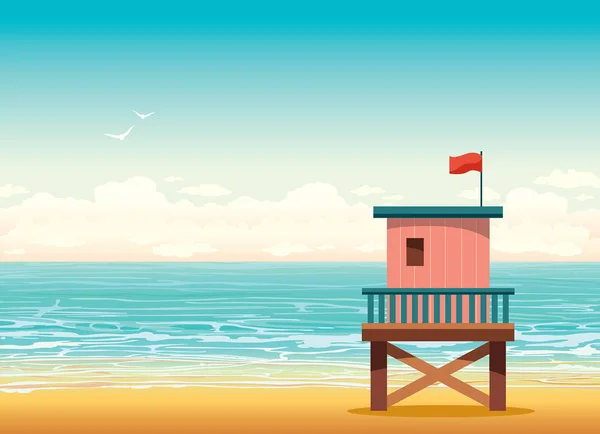 Rettungsschwimmturm an einem Strand. Sommerillustration. — Stockvektor