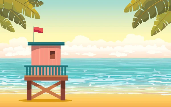 Estación de salvavidas y playa. Paisaje verano . — Vector de stock