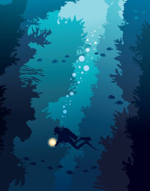 Scuba diver ve mercan resifi. Sualtı deniz. 