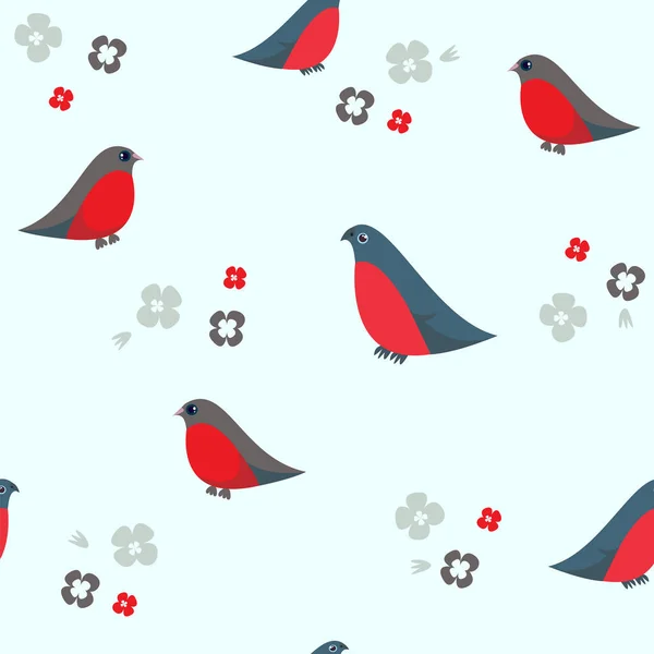 Seamless pattern with bullfinches. — Stock Vector