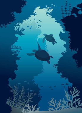 Sualtı mağara, deniz, kaplumbağalar, mercan, Balık.