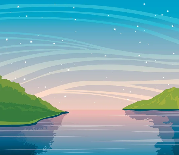 Summer vector - sea, islands and sunset sky. — Stock Vector