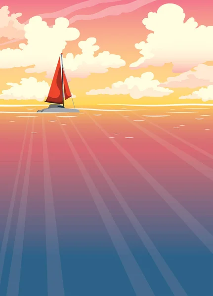 自然海 - ヨット、海、夕焼け空と雲. — ストックベクタ