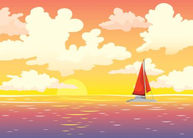 Yelkenli, deniz ve bulutlu gökyüzü. Yaz doğa deniz manzarası.