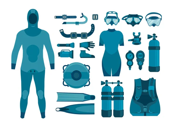 Conjunto de equipamento de mergulho . — Vetor de Stock