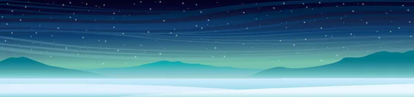 Paisaje invernal con montañas y cielo nocturno . — Vector de stock