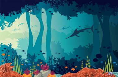 Mercan, marlins, sualtı mağara, deniz.