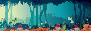 Mercan, balık, sualtı mağara, deniz, panoramik okyanus.