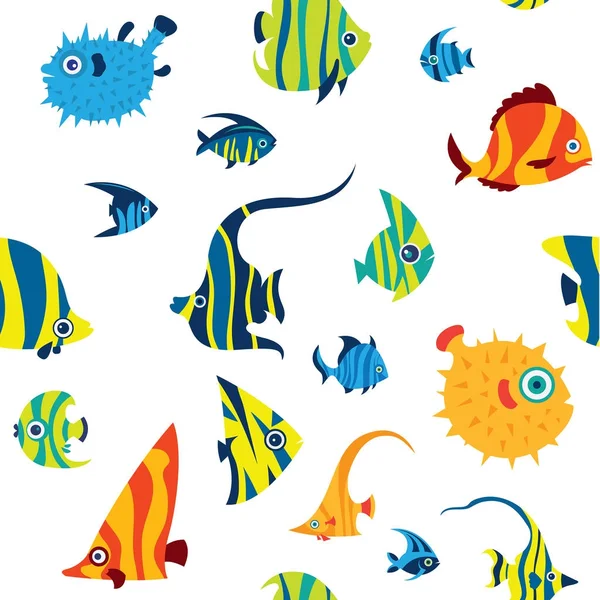 Seamless pattern with cartoon reef fish. — Stock Vector