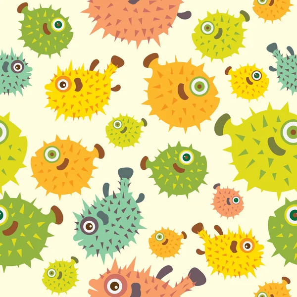 Seamless pattern with cartoon balloon fish. — Stock Vector