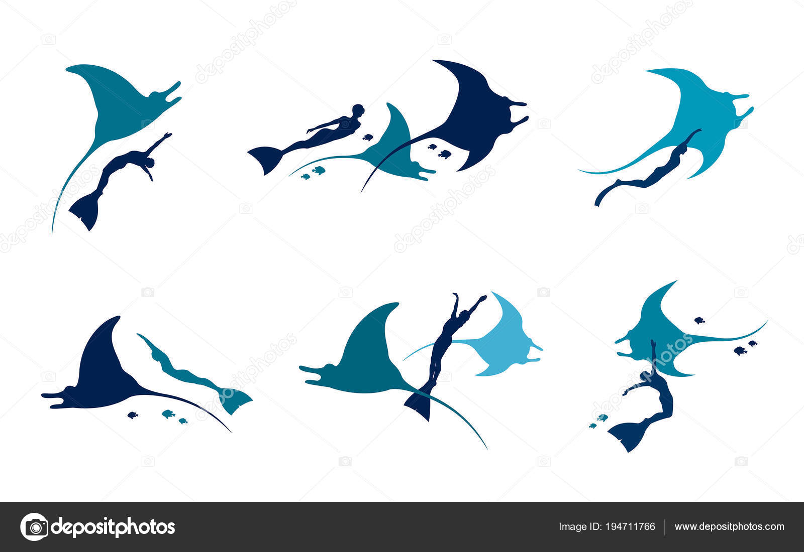 Manta And Freediver Vector Set Stock Vector C Natuska 194711766