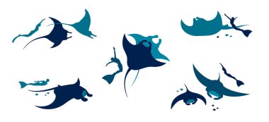 Manta ve freediver. Vektör toplama.