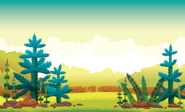 Paysage estival - nature sauvage, épicéa, forêt — Image vectorielle