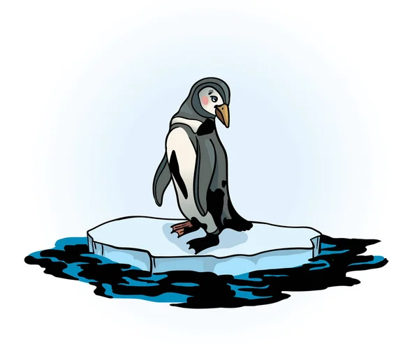 Pingvin, smältande is och förorenat hav. — Stock vektor