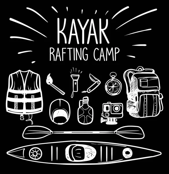 Kajak, rafting kamp — Stockvector