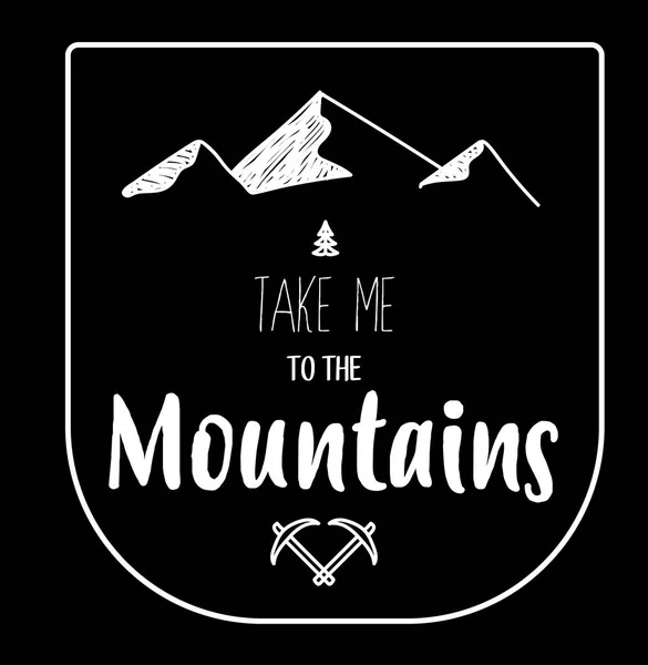 Hand drawn emblem of mountains on black background, fully editab — Stock Vector
