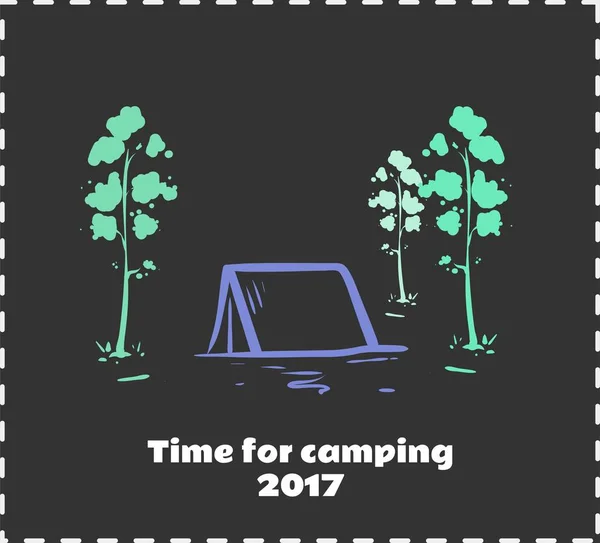 Donkere afbeelding met tent en bomen voor tijd voor camping. — Stockvector