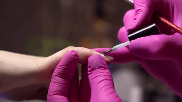 Applying Nail Polish Nails Master Applies Nail Polish Client Nails — Stock Video
