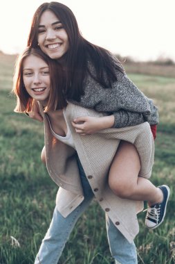 Young pretty girls having fun