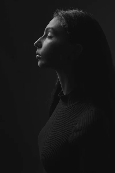 Retrato Preto Branco Perfil Jovem — Fotografia de Stock