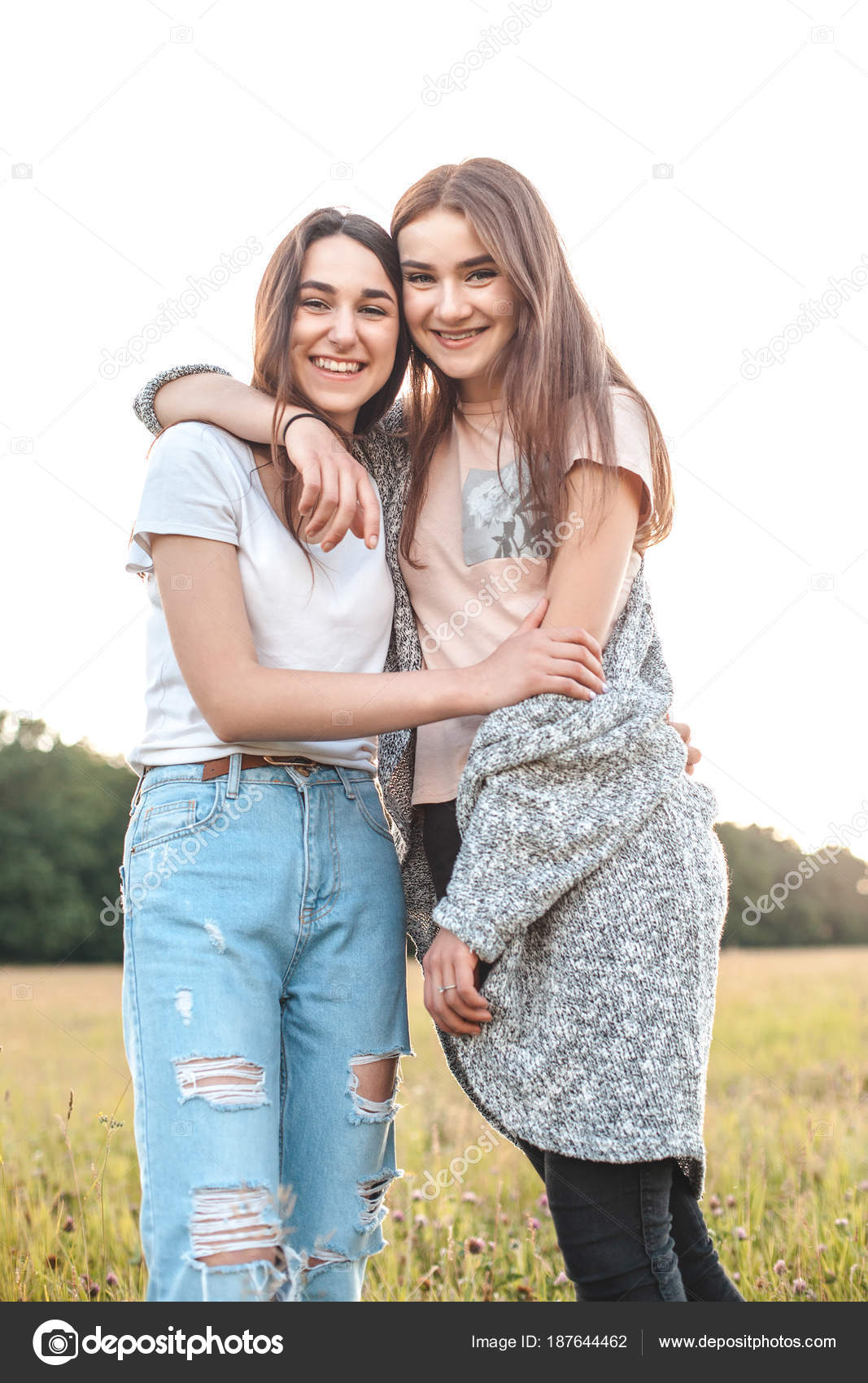 two girls hugging