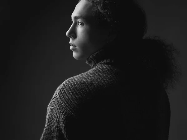 Portrait Monochrome Profil Jeune Homme — Photo