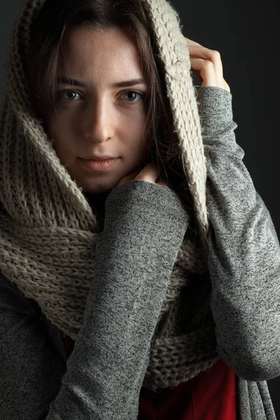 Beautiful Female Scarf Studio Portrait Stock Picture