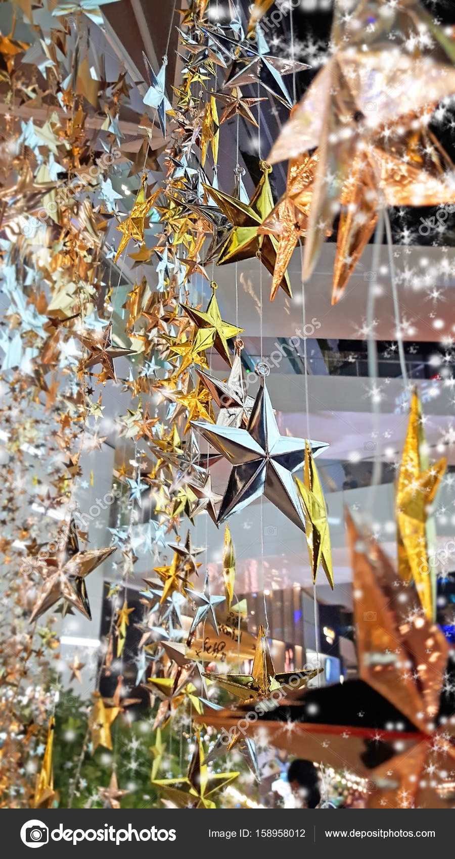 Selective Focus Gold And Silver Star Decorations With