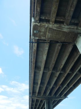 Paralı yol ve mavi gökyüzü kurbağanın gözü görünümü