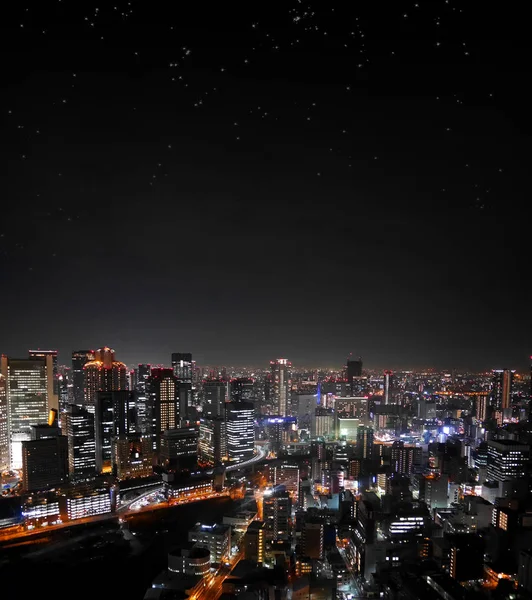 Osaka skyline noite com estrelas — Fotografia de Stock