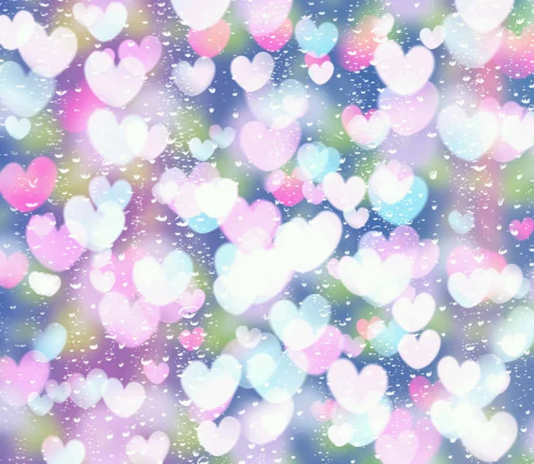 Heart bokeh on blue and pink background — Stock Photo, Image