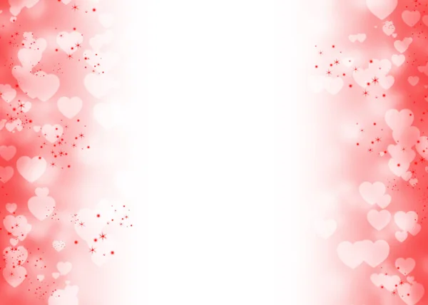 Beyaz kalp bokeh ve kırmızı ışıltı iz üzerinde kırmızı ve beyaz backgro