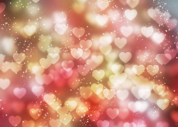 Kalp bokeh ve ışıltı izi pembe turuncu sarı zemin üzerine