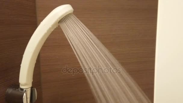 Running Water Shower Faucet Brown Background — Stock Video