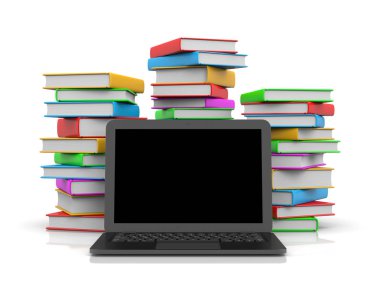 Kitap yığınları, dizüstü bilgisayar