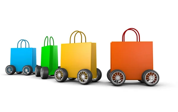 Raw of Shopping Bags with Wheels — Stock Photo, Image