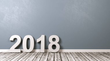 Duvara karşı ahşap zemin üzerinde 2018 numarası metni
