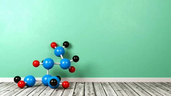 Forma della molecola sul pavimento di legno contro la parete — Foto Stock