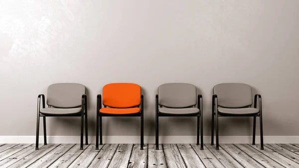 One Different Colored Chair in a Row of Grey — Stock Photo, Image