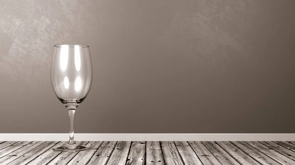 Empty Wine Glass on Rustic Wooden Floor — Stock Photo, Image