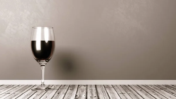 Red Wine Glass on Rustic Wooden Floor — Stock Photo, Image